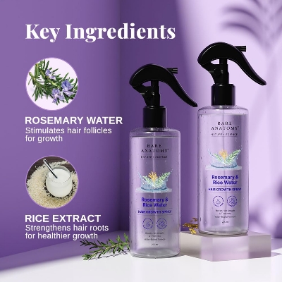 Picture of Bare Anatomy Nature x Science Rosemary Water Spray for Hair Growth & Hair Thickness with Rice Water |100% Natural Extract | Soft & Smooth Hair | Controls Hairfall & Adds Shine | Non-Greasy & Fast Absorbing | 200 ml