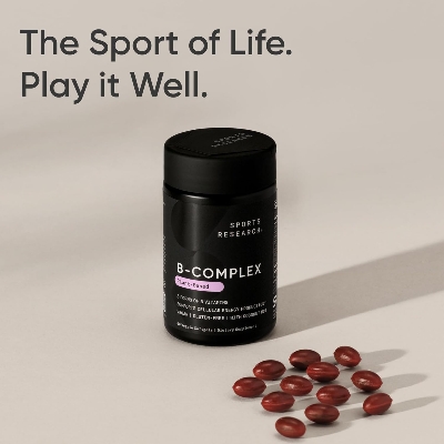 Picture of Sports Research® Vegan Vitamin B Complex - All 8 Active Forms with Methyl Folate, Methyl B12, B6, Biotin w/Choline & Inositol - Cellular Energy Support* - Vegan · Gluten Free · Non-GMO - 60 Softgels
