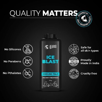 Picture of Beardo Ice Blast Talc Powder for men, 100g | INSTANT ICY COOLING Talcum Powder Men | Combat heat with Menthol | Goodness of Aloe vera & Vitamin E for Instant Freshness