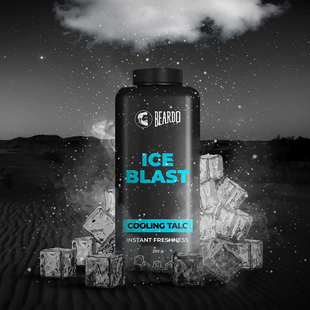 Picture of Beardo Ice Blast Talc Powder for men, 100g | INSTANT ICY COOLING Talcum Powder Men | Combat heat with Menthol | Goodness of Aloe vera & Vitamin E for Instant Freshness