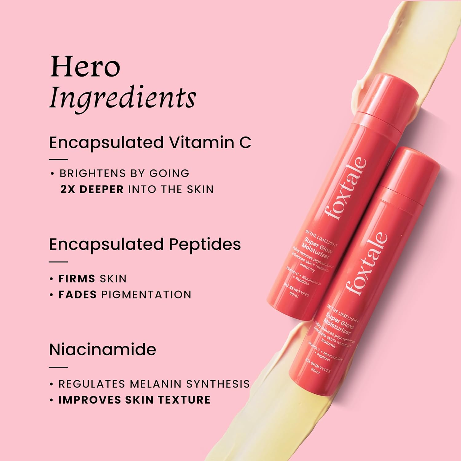 Picture of Foxtale Vitamin C Super Glow Moisturizer with Niacinamide & Peptides, Visibly Reduces Pigmentation, Enhances Skins Radiance Instantly, For All Skin Types, Women & Men - 50ml, Cream