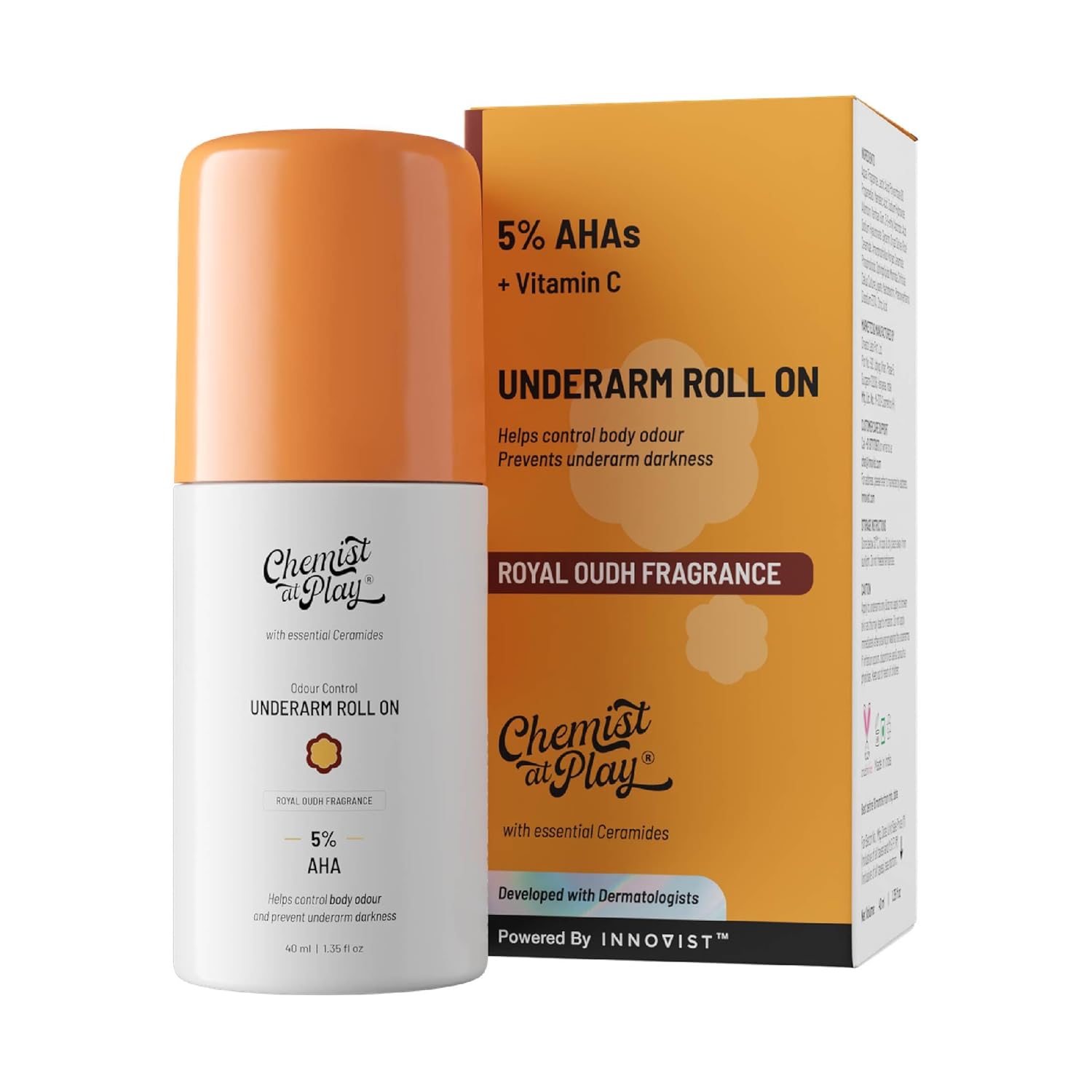 Picture of Chemist at Play UnderArm Roll-On with 5% AHA, Lactic Acid & 1% Mandelic Acid | Prevents Body Odour, Brightens Skin & Exfoliates Underarm | For Sensitive Skin | Royal Oudh Fragrance | Alcohol Free-40ml