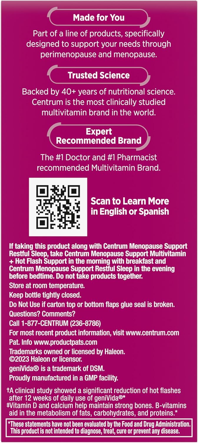 Picture of Centrum Complete Multivitamin Supplement + Hot Flash Support Menopause Support Tablets, with Clinically Studied geniVida, 30 Count