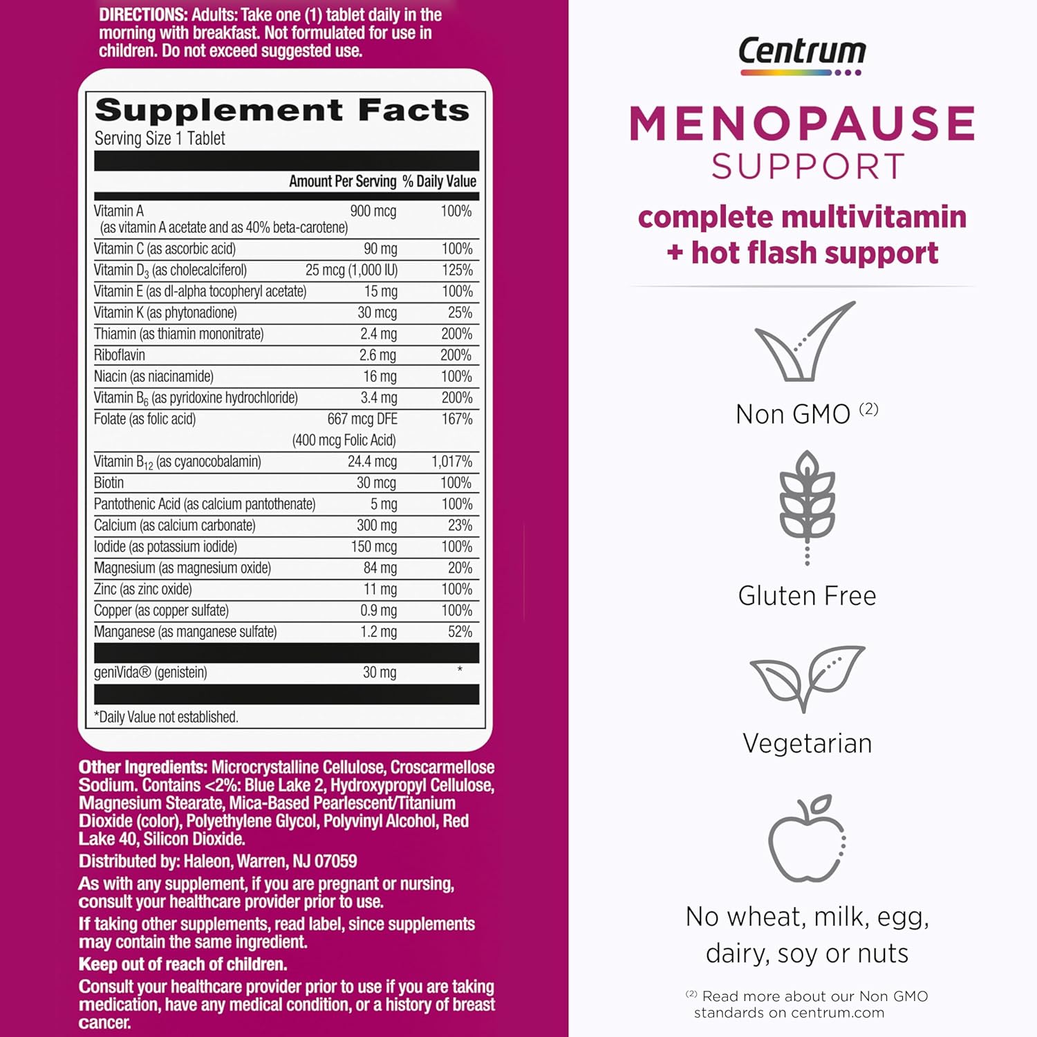 Picture of Centrum Complete Multivitamin Supplement + Hot Flash Support Menopause Support Tablets, with Clinically Studied geniVida, 30 Count