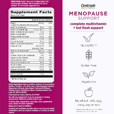 Picture of Centrum Complete Multivitamin Supplement + Hot Flash Support Menopause Support Tablets, with Clinically Studied geniVida, 30 Count
