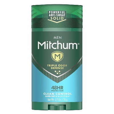 Picture of Mitchum Men's Deodorant, Antiperspirant Stick, Triple Odor Defense Invisible Solid, 48 Hr Protection, Dermatologist Tested, Clean Control, 2.7 Oz