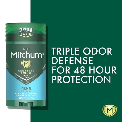 Picture of Mitchum Men's Deodorant, Antiperspirant Stick, Triple Odor Defense Invisible Solid, 48 Hr Protection, Dermatologist Tested, Clean Control, 2.7 Oz