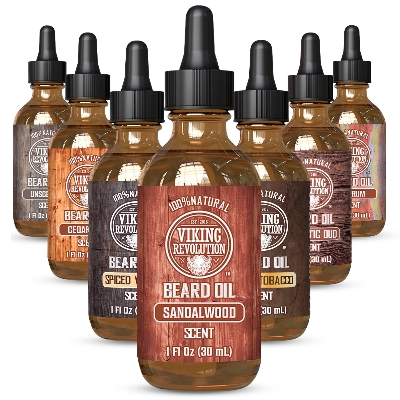 Picture of Viking Revolution Sandalwood Beard Oil for Men - Natural Mens Beard Oil with Argan Oil and Jojoba Oil - Beard Softener, Strengthens and Moisturizes - Beard Conditioner for Men