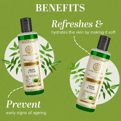 Picture of KHADI NATURAL Neem and Tulsi Herbal Face Wash| |Anti inflammatory and Antiseptic properties|Treats acne and breakouts-210 ml