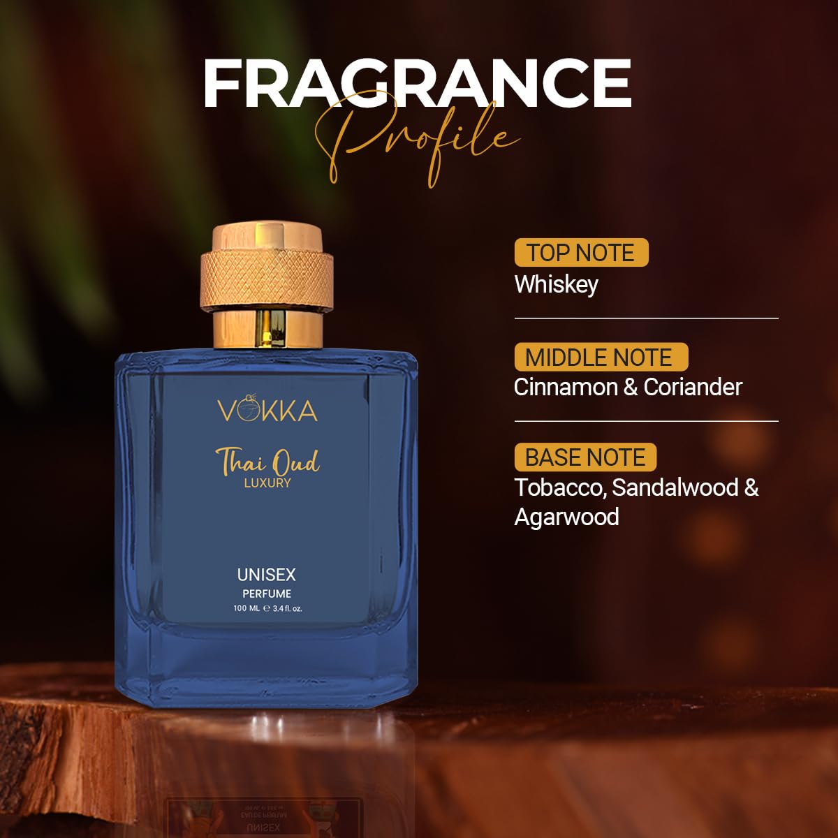 Picture of VOKKA Thai Oud 100 ml | Unisex Luxury Long Lasting Woody Perfume For Men And Women | Woody Oriental Scent Eau De Parfum | EDP Fragrance for Gift | Notes: Rosewood Sandalwood Agarwood