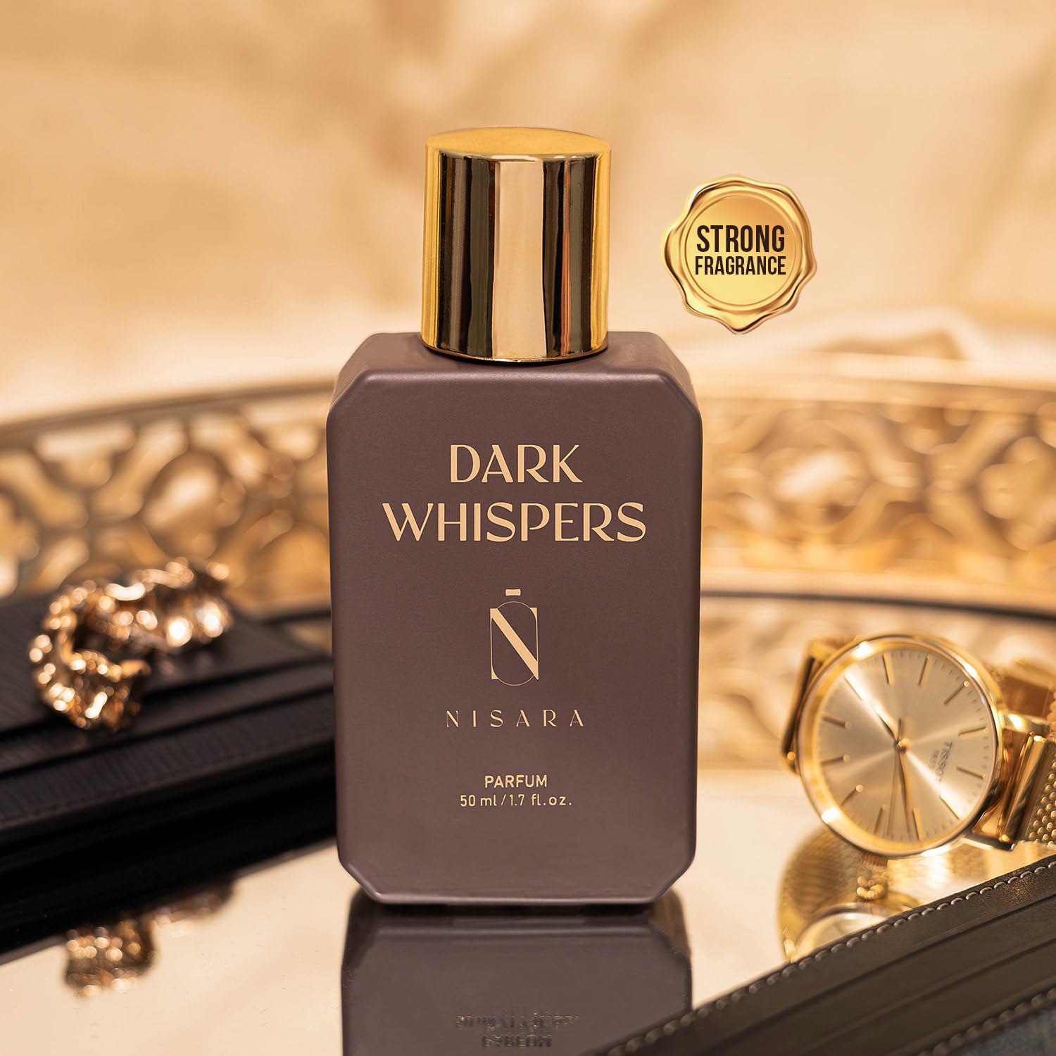 Picture of Nisara Dark Whispers 50ml Strong Unisex Parfum For Men and Woman | Unisex Long Lasting Parfum | Premium Perfume | parfum for Gift Amber Oud Musk notes| With Oud Wood, Raspberry, Saffron, Rose, Musk | EDP Scent for Men & Woman