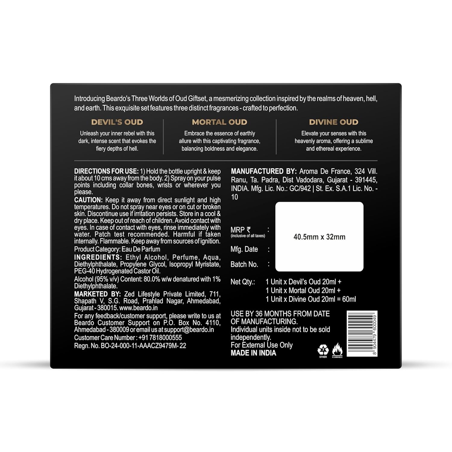 Picture of Beardo Oud Perfumes Giftset for Men - Three Worlds of Oud 3x20ml | Devil's, Mortal & Divine | Long lasting Perfume for Men | Luxury Perfume giftset for Men