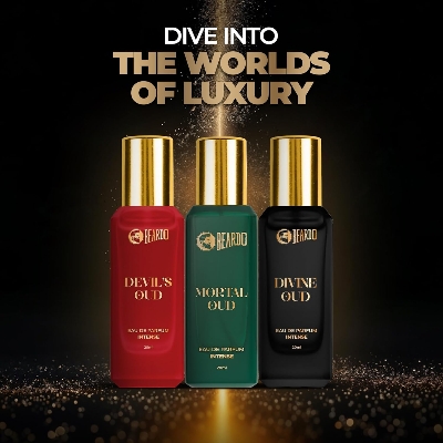 Picture of Beardo Oud Perfumes Giftset for Men - Three Worlds of Oud 3x20ml | Devil's, Mortal & Divine | Long lasting Perfume for Men | Luxury Perfume giftset for Men