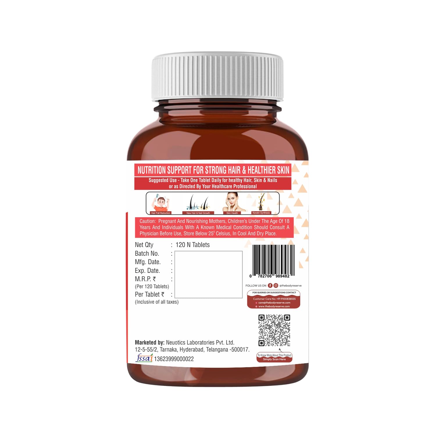 Picture of The Body Reserve Plant Based Biotin Tablets -120 Veg Tablets, Biotin from Sesbania with Amla, Grapeseed & Hair Multivitamins, Biotin helps Hair Growth, Strong Hair, Glowing Skin & Nails, For Men Women