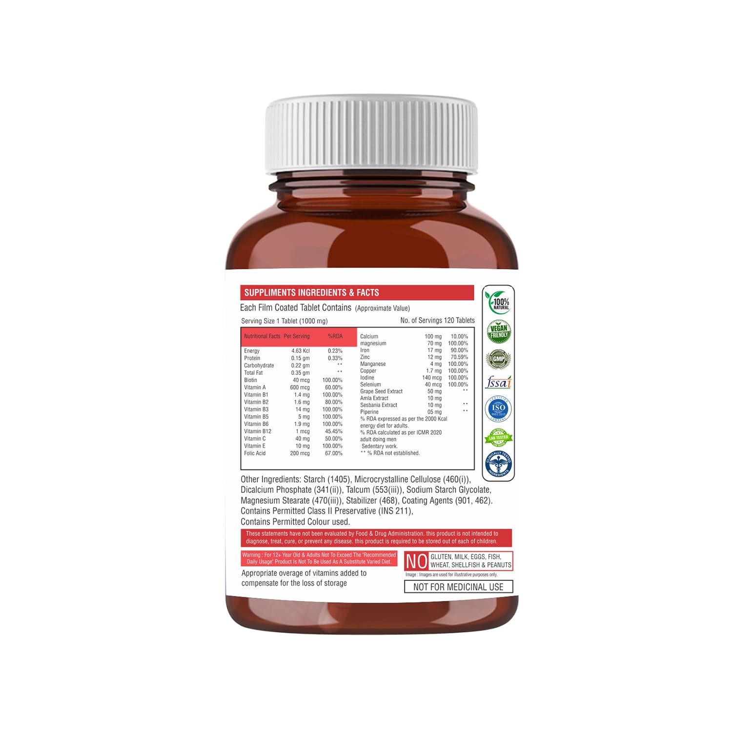 Picture of The Body Reserve Plant Based Biotin Tablets -120 Veg Tablets, Biotin from Sesbania with Amla, Grapeseed & Hair Multivitamins, Biotin helps Hair Growth, Strong Hair, Glowing Skin & Nails, For Men Women