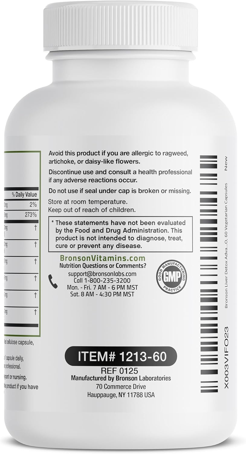 Picture of Bronson Liver Detox Advanced Detox & Cleansing Formula Supports Health Liver Function with Milk Thistle, Dandelion Root, Turmeric, Artichoke Leaf & More, Non-GMO, 60 Vegetarian Capsules