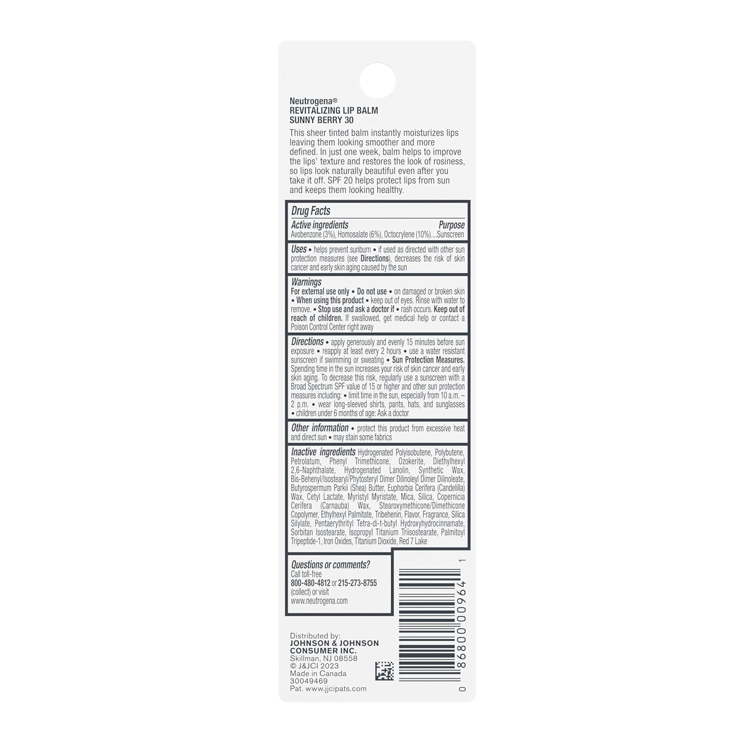 Picture of Neutrogena Revitalizing Tinted Lip Balm Broad Spectrum SPF 20 Sunscreen, Moisturizing Lip Balm with a Sheer Tint for Softer, Smoother, Healthier-Looking Lips, Sheer Sunny Berry 30, .15 oz