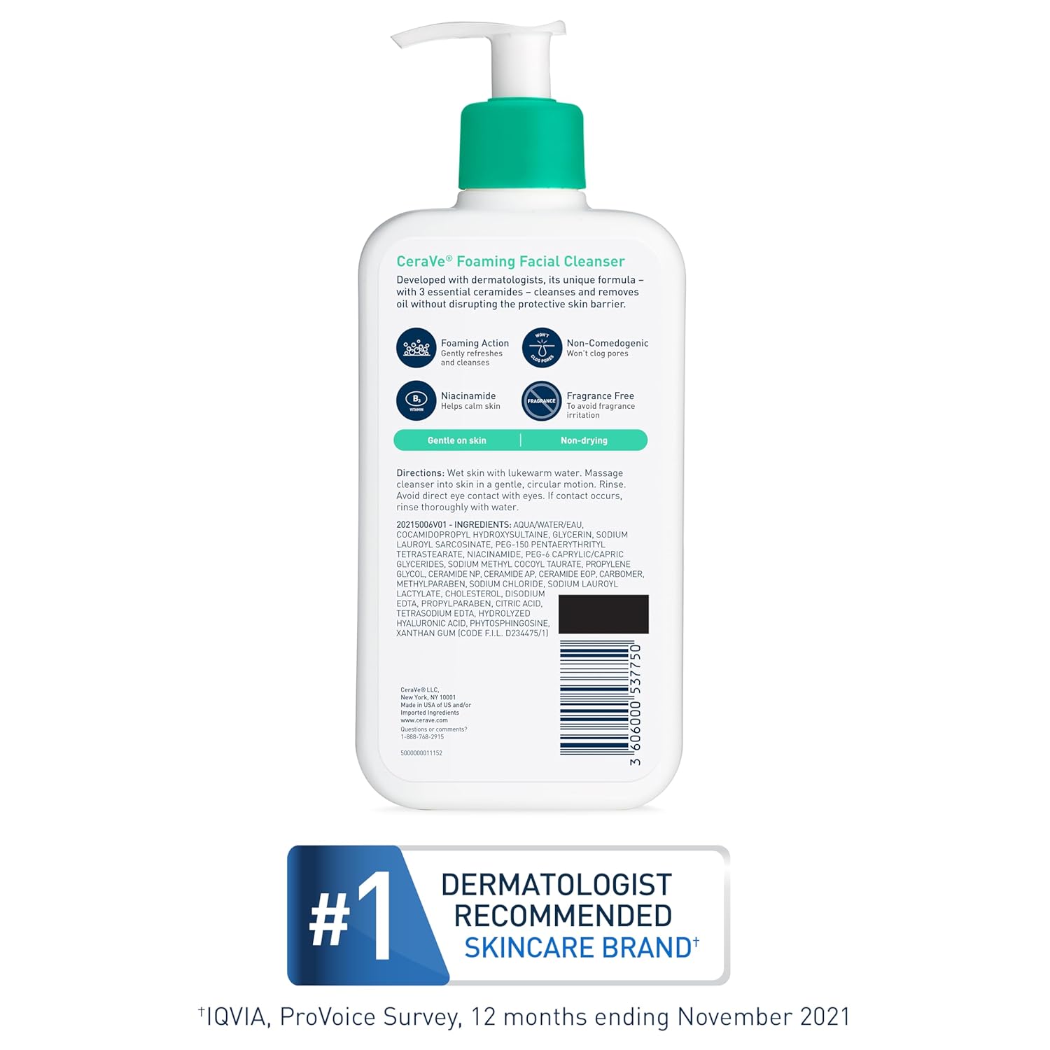 Picture of CeraVe Foaming Facial Cleanser, Daily Face Wash for Oily Skin, Hyaluronic Acid + Ceramides + Niacinamide, Fragrance Free & Paraben Free, Non-Drying Oil Control Face Wash, 8 Fluid Ounces-237 ml