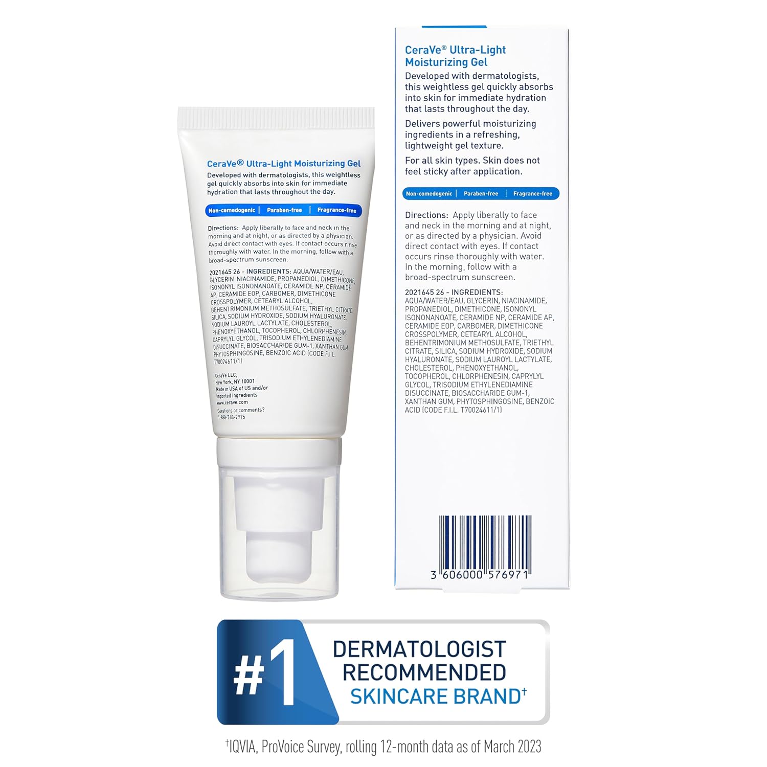 Picture of CeraVe Ultra-Light Moisturizing Gel, Hydrating Gel Face Moisturizer For Men & For Women with Ceramides, Niacinamide, Hyaluronic Acid, Fragrance Free, Oil-Free, Mattifying Moisturizer, 1.75 FL Oz