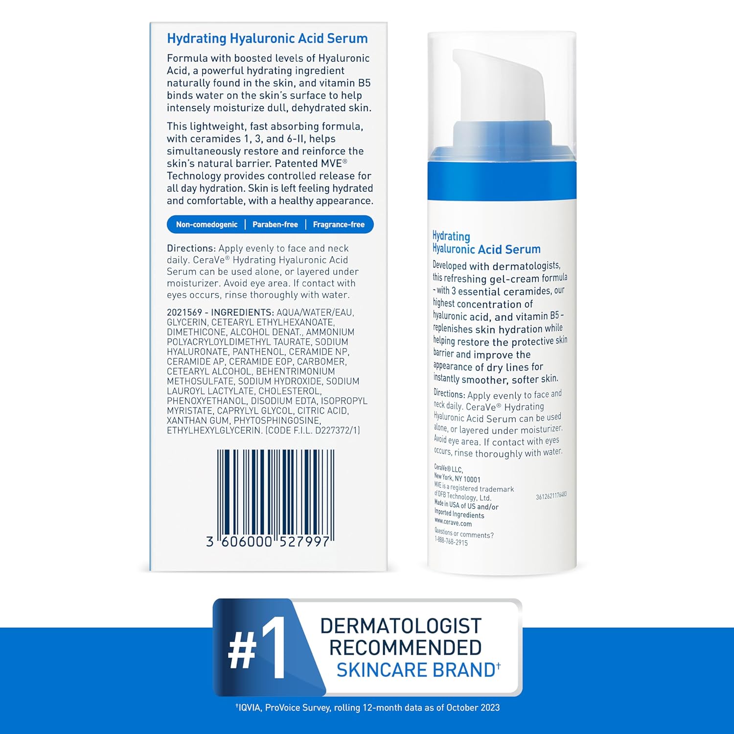 Picture of Cerave Hyaluronic Acid Serum for Face with Vitamin B5 and Ceramides, Hydrating Face Serum for Dry Skin, Fragrance Free, 1 Ounce