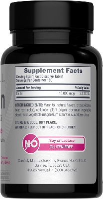 Picture of NeoCell Biotin 10000mcg Fast Dissolve Tablets | 180 Count | for Women and Men | Berry Flavor Supplement | Hair, Skin, and Nails