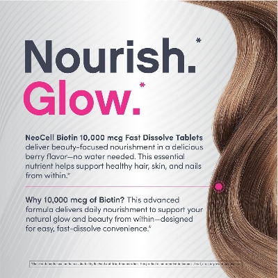 Picture of NeoCell Biotin 10000mcg Fast Dissolve Tablets | 180 Count | for Women and Men | Berry Flavor Supplement | Hair, Skin, and Nails