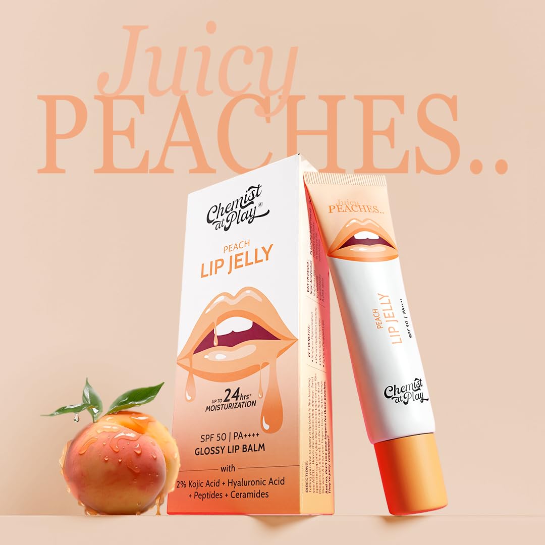Picture of Chemist At Play Peach Tinted Lip Balm for Dry, Chapped & Pigmented Lips | Gives 24 hours moisturization | SPF 50 PA++++ | Has 2% Kojic Acid, Hyaluronic Acid, ceramides & Peptides | 10gms