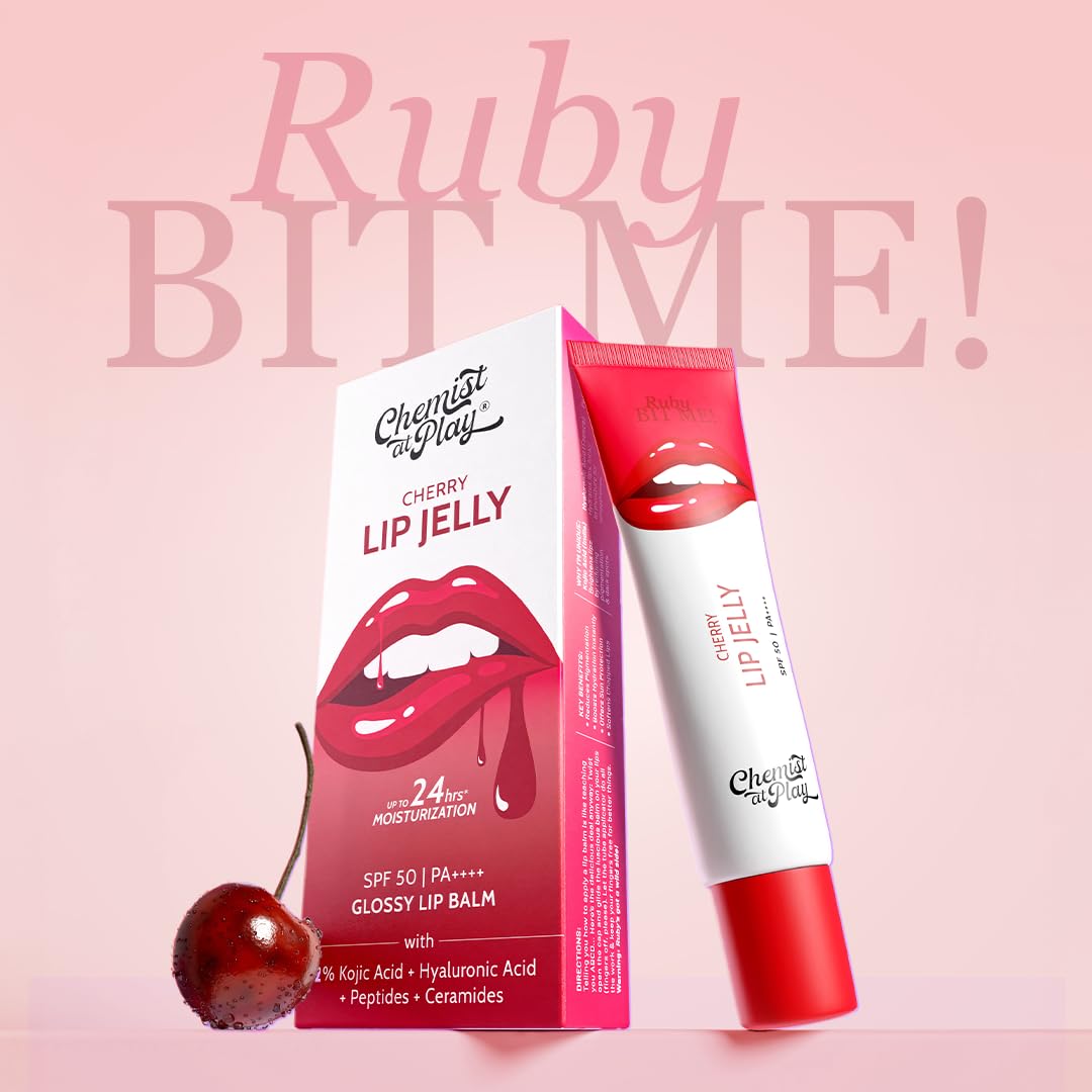 Picture of Chemist At Play Cherry Tinted Lip Balm for Dry, Chapped & Pigmented Lips | Gives 24 hours moisturization | SPF 50 PA+++ | Has 2% Kojic Acid, Hyaluronic Acid, ceramides & Peptides | 10gms