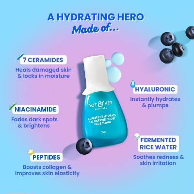 Picture of Dot & Key Blueberry Hydrate 12% Barrier Boost Serum with 7 Ceramides | Niacinamide & Hyaluronic Acid, Reduces Dark Spots, Brightens Skin, Provides Intense Hydration & Repairs Skin Barrier | 30ml