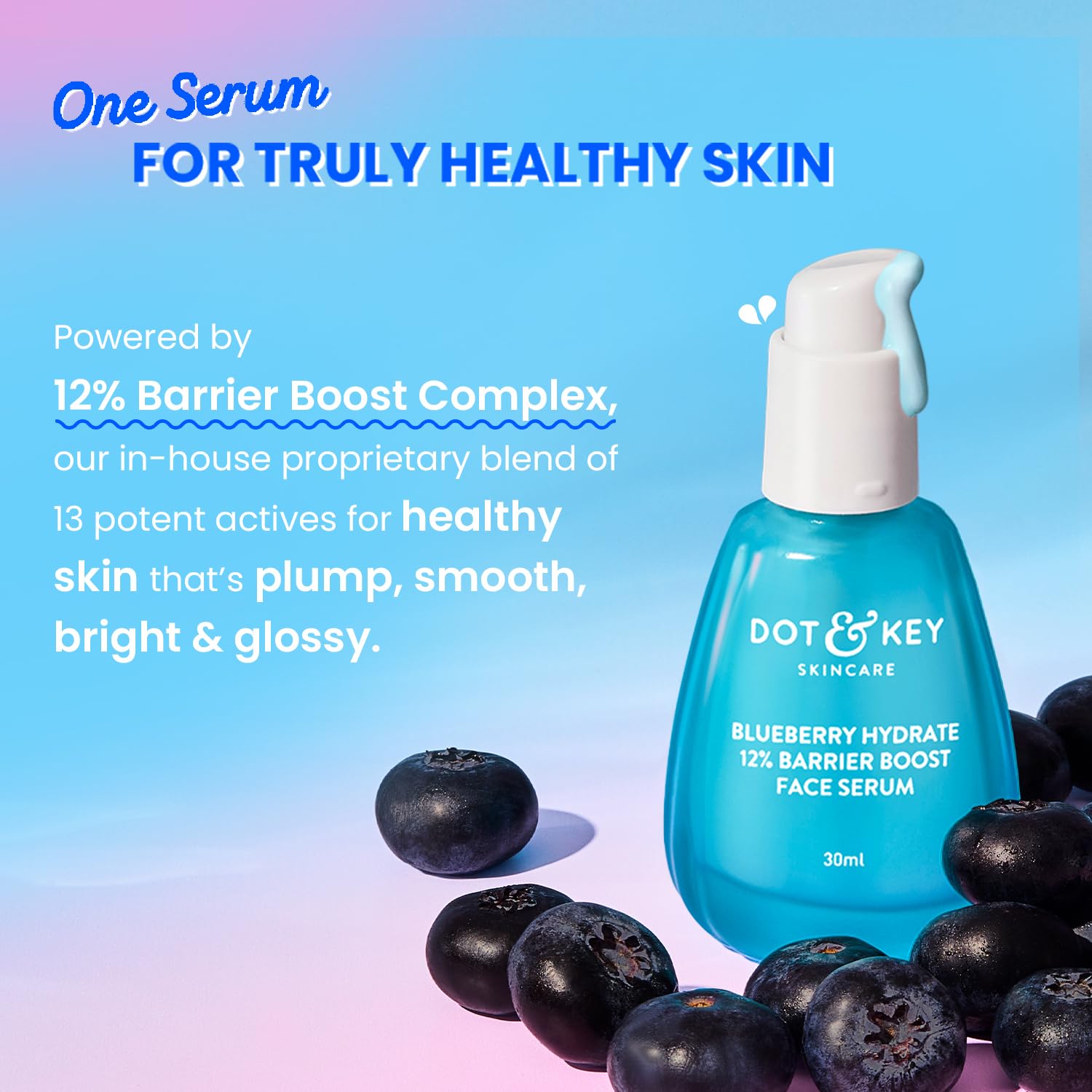 Picture of Dot & Key Blueberry Hydrate 12% Barrier Boost Serum with 7 Ceramides | Niacinamide & Hyaluronic Acid, Reduces Dark Spots, Brightens Skin, Provides Intense Hydration & Repairs Skin Barrier | 30ml