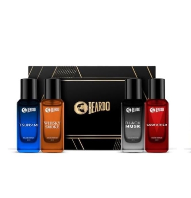 Picture of Beardo Perfumes Giftset For Men (Pack of 4 x 20ml) Whisky Smoke, Godfather, Tsunami and Black Musk