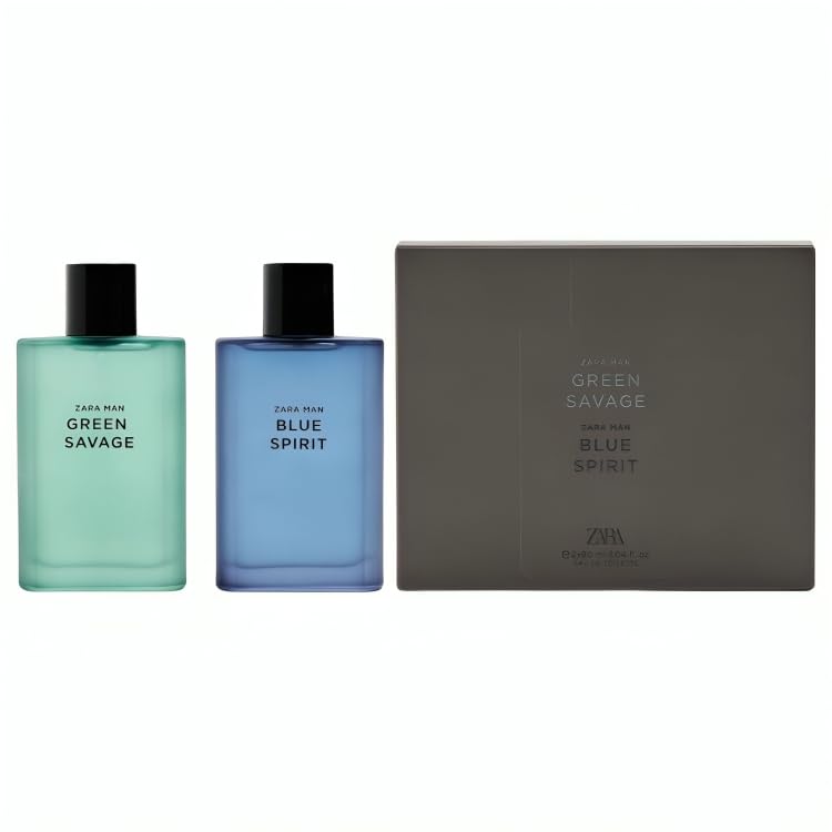 Picture of Zara Man Green Savage + Blue Spirit Cologne for Men Fragrance Set EDT Eau De Toilette 2x 90 ML (3.04 FL OZ)