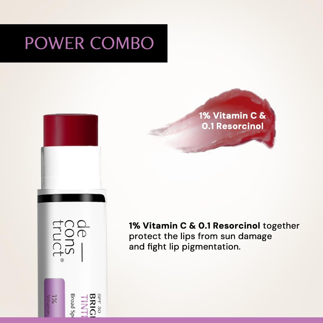 Picture of Deconstruct Brightening Tinted with SPF 30 | For Dark, Pigmented, Dry, Flaky Lip | SPF 30 for Sun Damage and Discoloration | Lip Balm for Glossy Buttery Soft Pink Lips | For Women & Men - (4 gm)