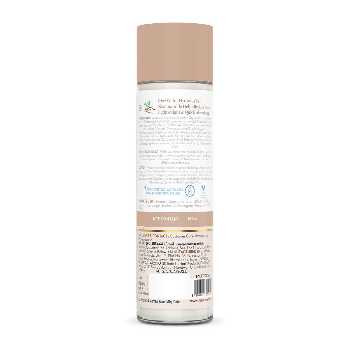 Picture of Mamaearth Rice Water Dewy Face Toner with Rice Water & 4% Niacinamide for Glass Skin 150ml |Intensely Hydrates |Minimizes Pores |Even Skin Tone |Korean Rice Toner | Alcohol-Free| Suits All Skin Types