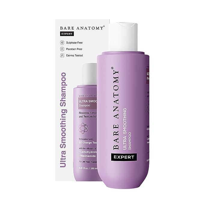Picture of Bare Anatomy Ultra Smoothing Shampoo for Dry & Frizzy Hair|Restores Smoothing & Texture|Sulphate & Paraben Free|Powered By Carbohydrate Complex & Niacinamide|Vegan|For Men & Women|250ml