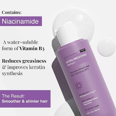 Picture of Bare Anatomy Ultra Smoothing Shampoo for Dry & Frizzy Hair|Restores Smoothing & Texture|Sulphate & Paraben Free|Powered By Carbohydrate Complex & Niacinamide|Vegan|For Men & Women|250ml