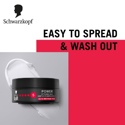 Picture of Schwarzkopf TAFT Power Hair Wax For Luminous Shine And Glossy Hair, Hold 5 Lasts 48 Hours, Easy to Wash Out With No Stickiness, For All Hair Types, No Greasy Residue - 75ML