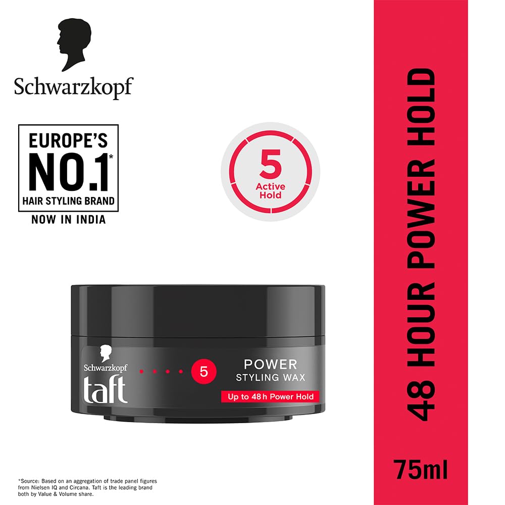 Picture of Schwarzkopf TAFT Power Hair Wax For Luminous Shine And Glossy Hair, Hold 5 Lasts 48 Hours, Easy to Wash Out With No Stickiness, For All Hair Types, No Greasy Residue - 75ML