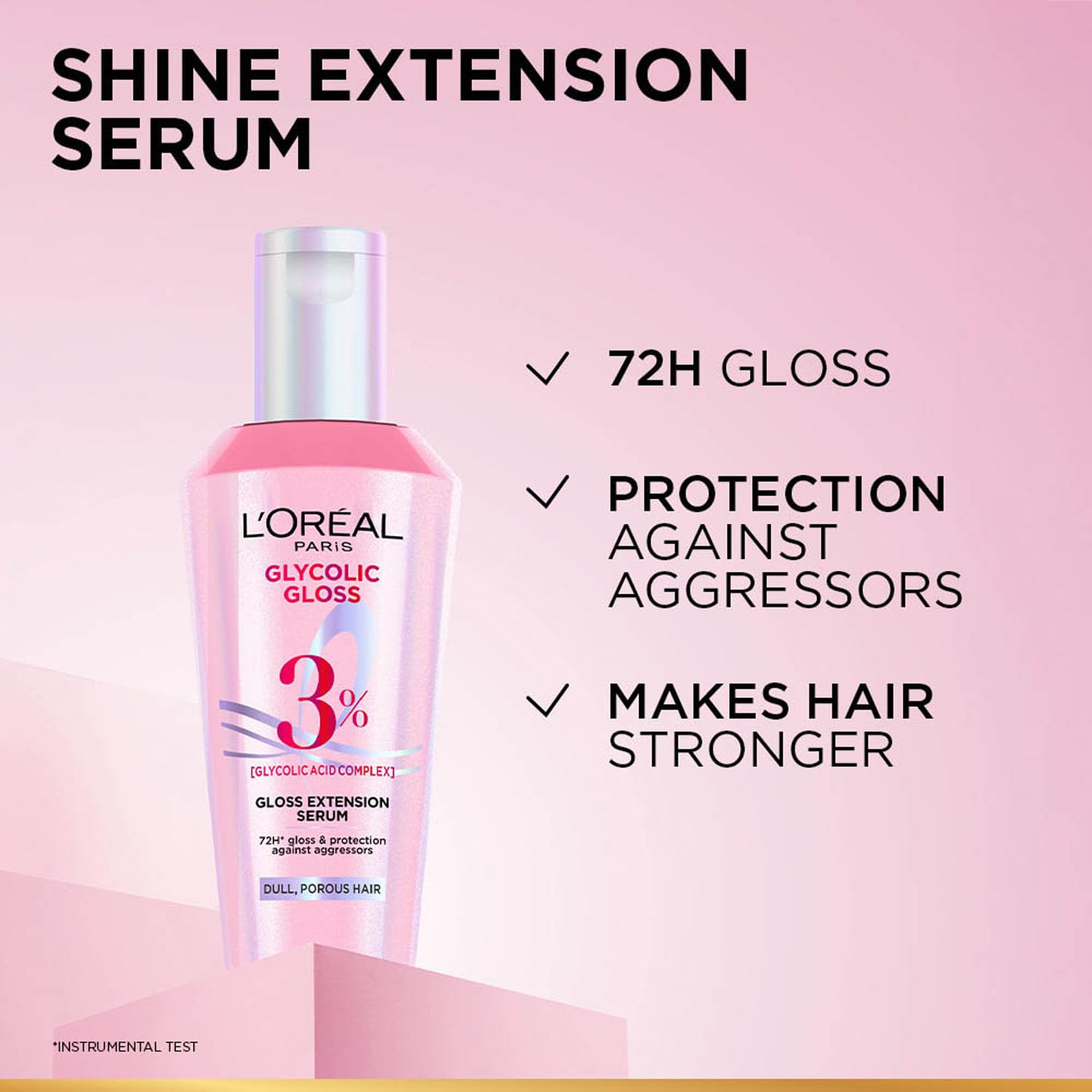 Picture of L'Oréal Paris Glycolic Gloss Serum, powered by Glycolic Acid, for dull hair, gives 72H Shine & improves hair quality, 40ml