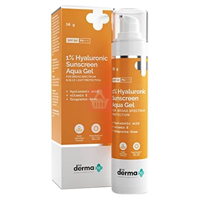 Picture of The Derma Co 1% Hyaluronic Sunscreen Aqua Ultra Light Gel with SPF 50 PA++++ For Broad Spectrum, UV A, UV B & Blue Light Protection - 50g(dermaco)