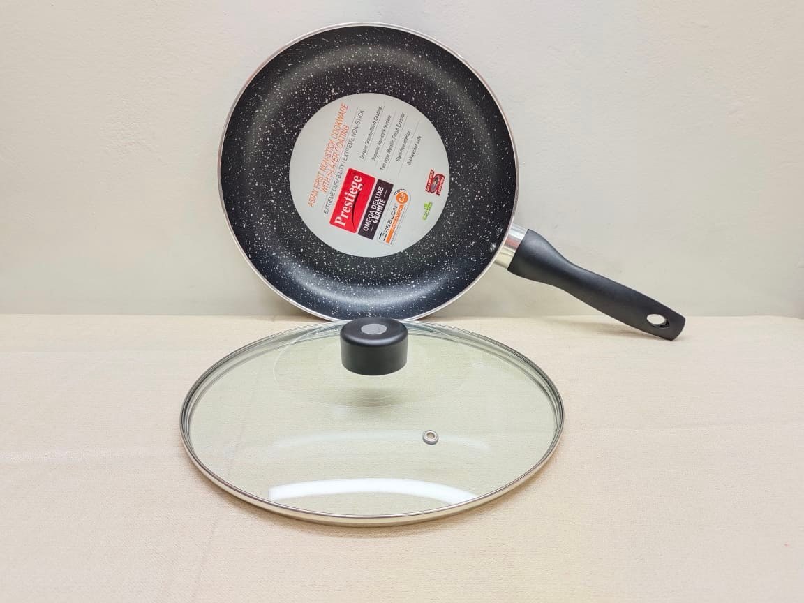 Picture of Prestiege 28cm Marble Coating Omega Deluxe Non Stick Cookware Fry Pan. With Lid And Induction Bottom Fry Pan.