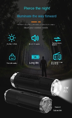 Picture of Portable Bluetooth Speaker With Zoomable Flashlight - 4 Dimming Modes FM Radio Long Lasting Life Picture of Portable Bluetooth Speaker With Zoomable Flashlight - 4 Dimming Modes FM Radio Long Lasting Life