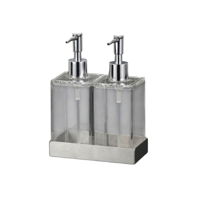 Picture of Acrylic Twin Liquid Soap and Lotion Dispenser in Stainless Steel Tray Brand: Huang Acrylic Picture of Acrylic Twin Liquid Soap and Lotion Dispenser in Stainless Steel Tray Brand: Huang Acrylic