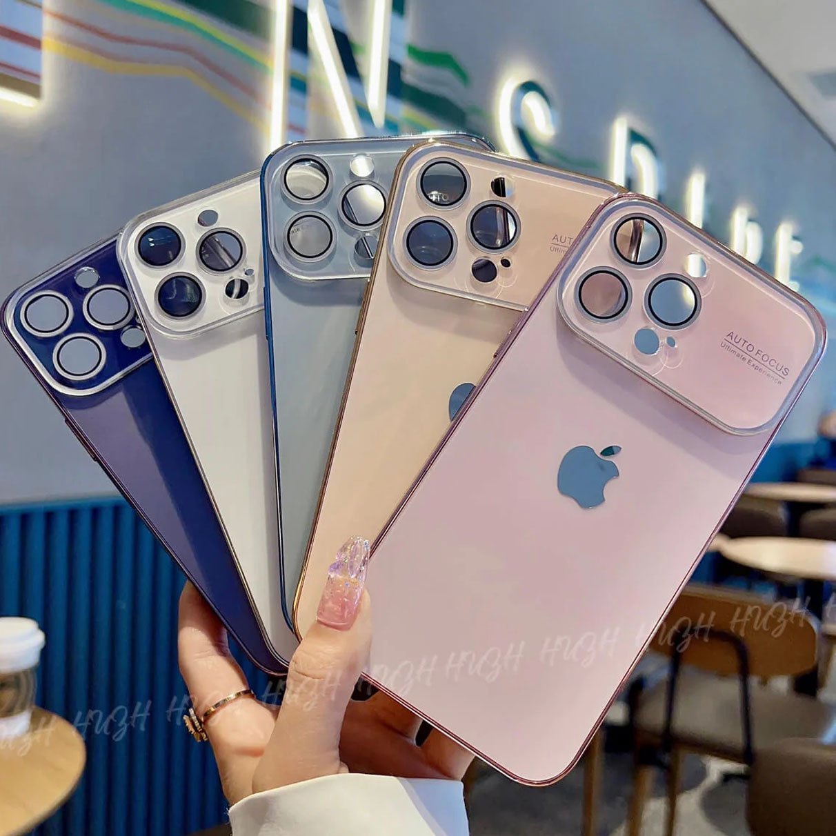 Picture of AG Glass Backplane Lens Integrated iPhone 14 pro max Phone Case, Premium Porsche Design, Prismatic Lens, Soft Unbreakable Edge, Shock Absorption Cover for Camera Drop Protection