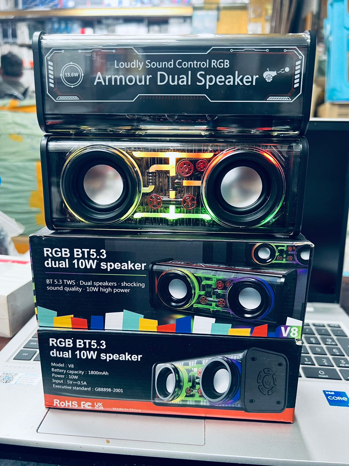 Picture of V8 Transparent Mecha Wireless Bluetooth Speaker Sound Light Rhythm Subwoofer TWS Stereo Cyberpunk Music Center Hands-free Call