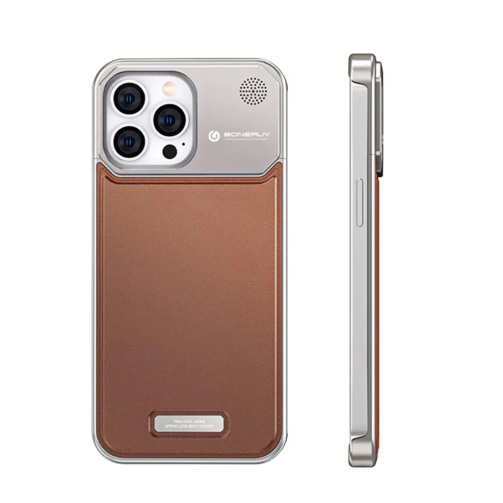 Picture of Back cover for all iphone Leather Material with Metal Magnetic Folding Stand,Luxury Leather back xover Invisible Stand Phone Case Cover for iPhone 12-15 (iPhone15 Pro Max,Brown)