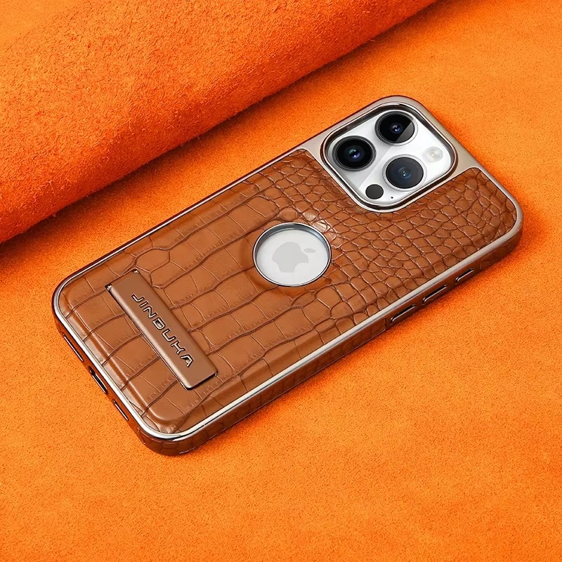 Picture of Back cover for all iphone Leather Material with Metal Magnetic Folding Stand,Luxury Leather back xover Invisible Stand Phone Case Cover for iPhone 12-15 (iPhone15 Pro Max,Brown)