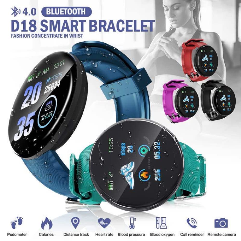 Picture of D18 Smart Watch Heart Rate Monitor Men's Women's Smartwatch Round Fitness DigitalWatches for Men Women Band Bracelet - Smart Watch - Smart Watch - Smart Watch