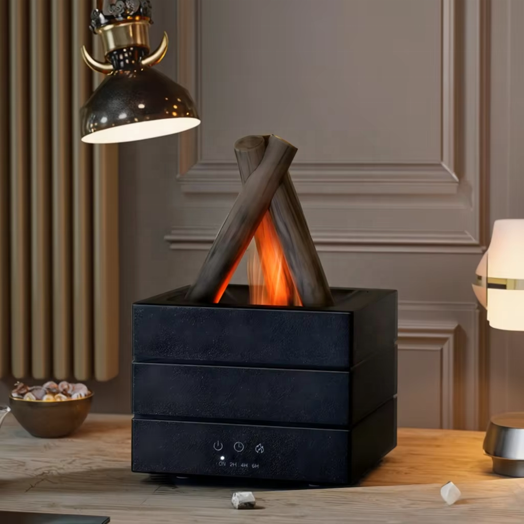 Picture of Simulated Colorful Flame Bonfire Atmosphere Night Light with Air Humidifier Remote Control Home Essential Oil Aroma Diffuser