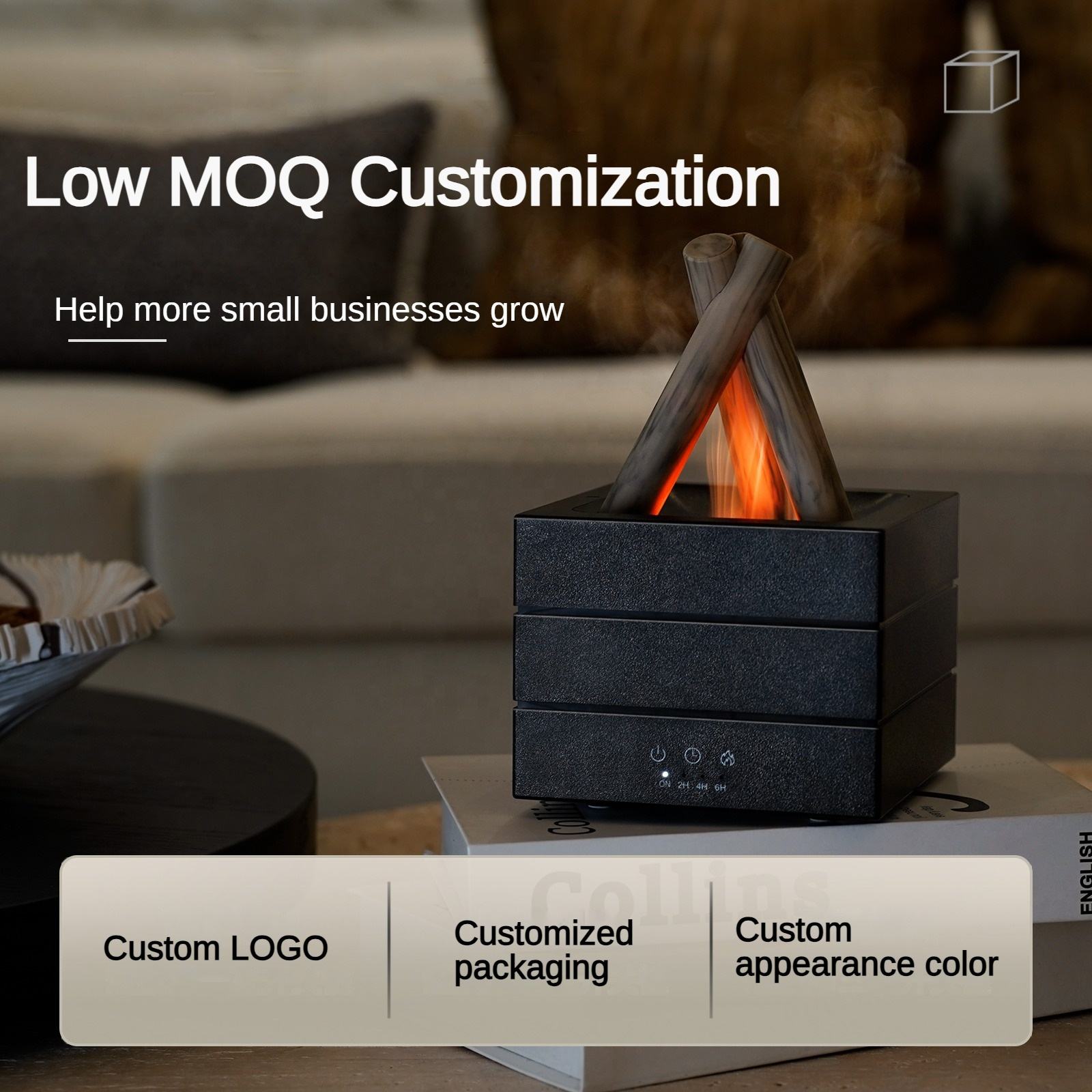 Picture of Simulated Colorful Flame Bonfire Atmosphere Night Light with Air Humidifier Remote Control Home Essential Oil Aroma Diffuser